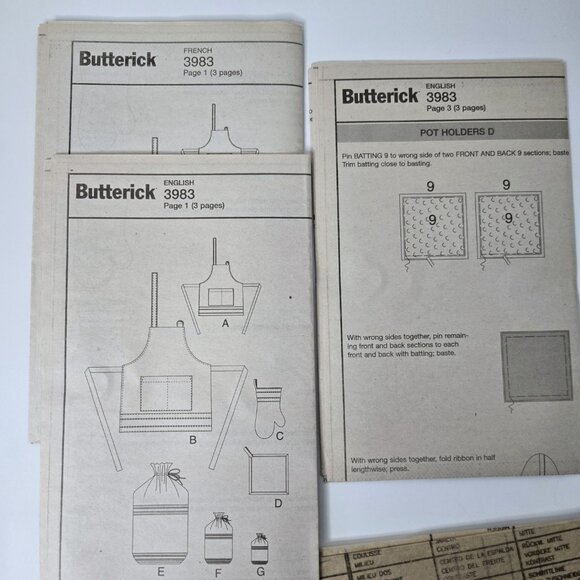 🎄 Butterick 3983 UNCUT Hostess Accessories Sewing Pattern | Adult & Child - Picture 7 of 7